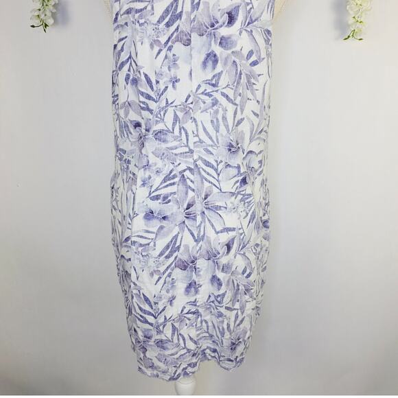 Tommy Bahama Two Palms Linen Dress Large Purple Floral V-Neck Ruffle Tropical - Picture 6 of 13